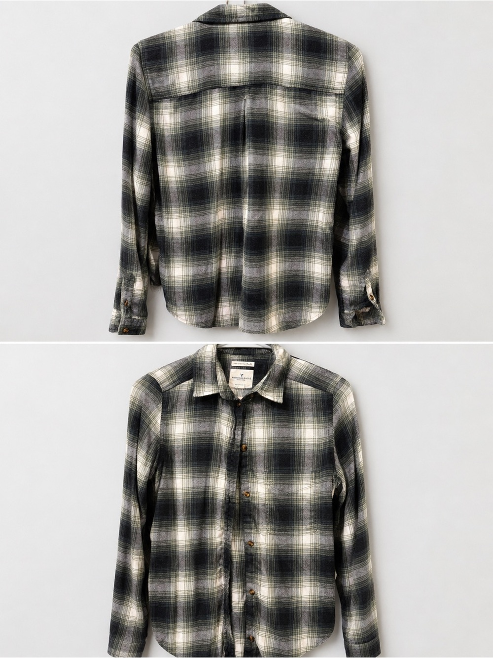 American Eagle Outfitters Black & White Plaid Button-Down Shirt